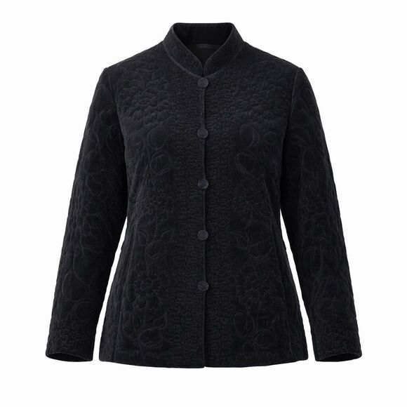 unbranded Jackets & Blazers - Vintage Quilted Black Velvet Mandarin Collar Jacket Women's Asian Inspired Coat